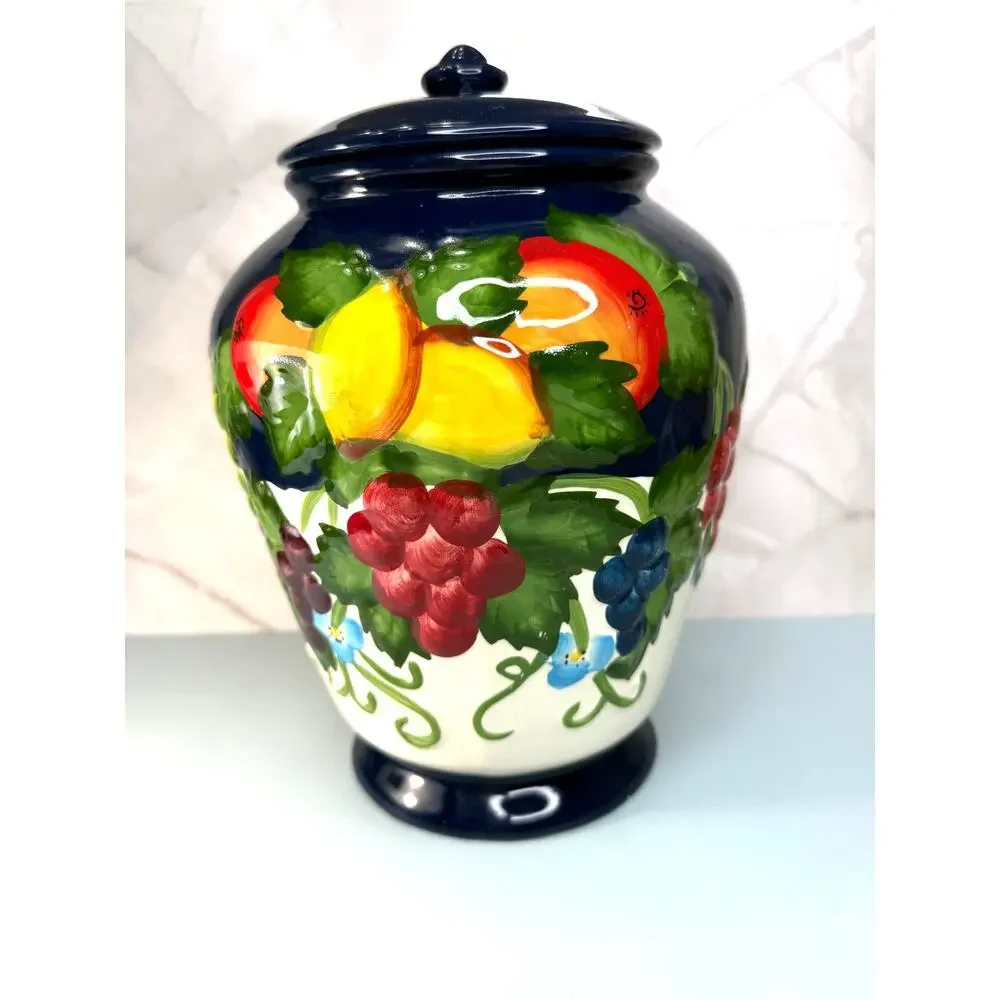 Nonni's Biscotti Hand-Made/Painted Ceramic Storage Jar Fitted Lid Rubber Seal